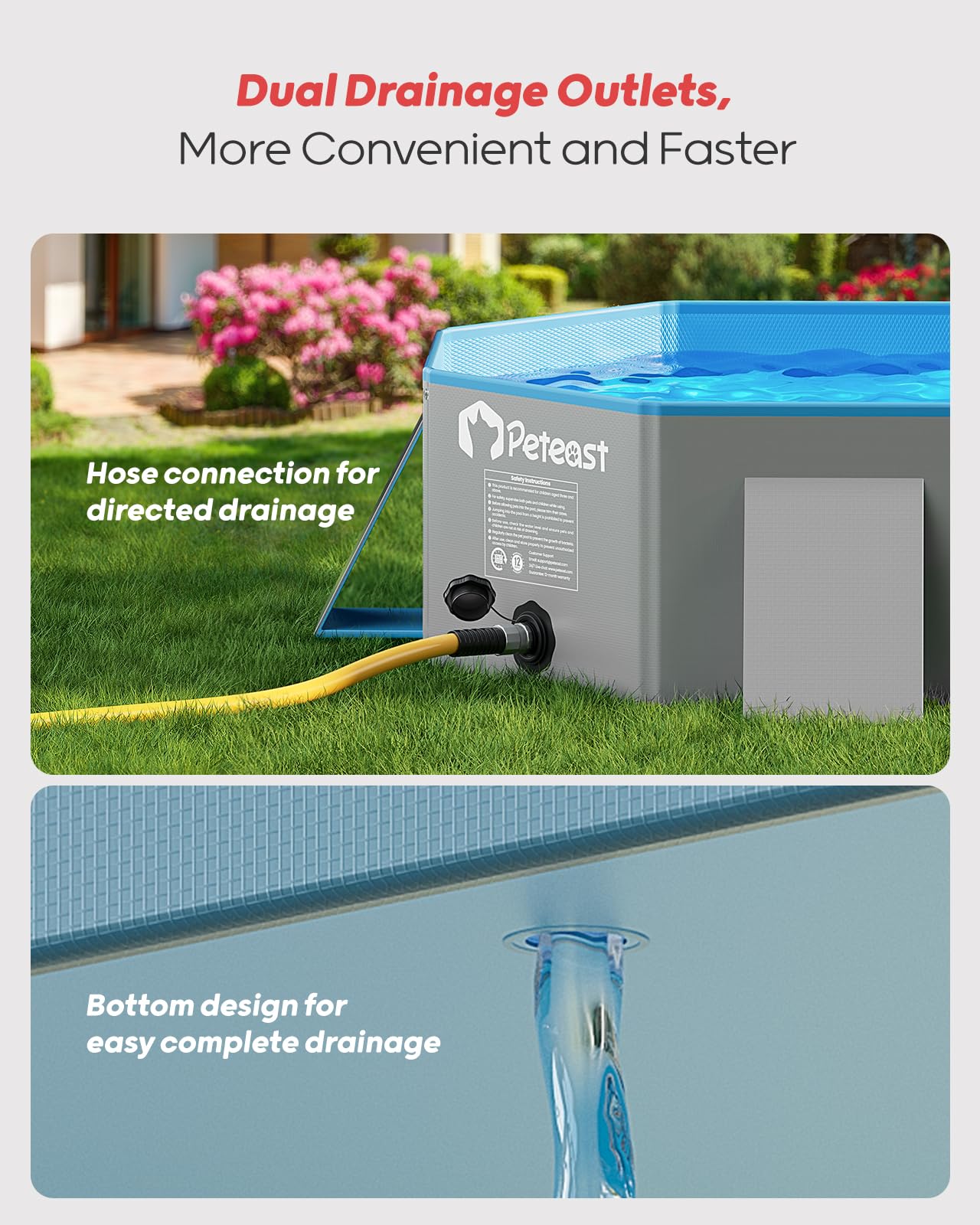Peteast anti-slip bottom helps keep the pool steady on slippery floors.