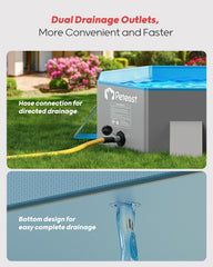 Peteast drainage system with side and bottom outlets for quick water release