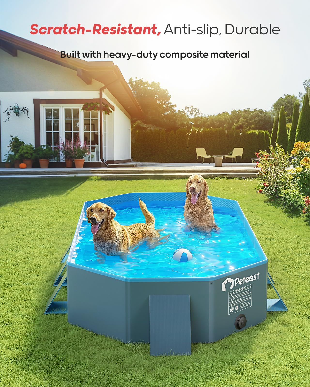 Peteast extra-large 82x46 pool offering ample space for dogs to splash