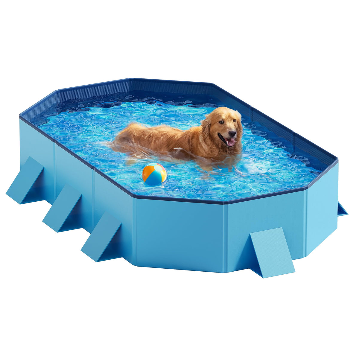 Peteast foldable dog pool top view shows spacious interior for large dogs and families