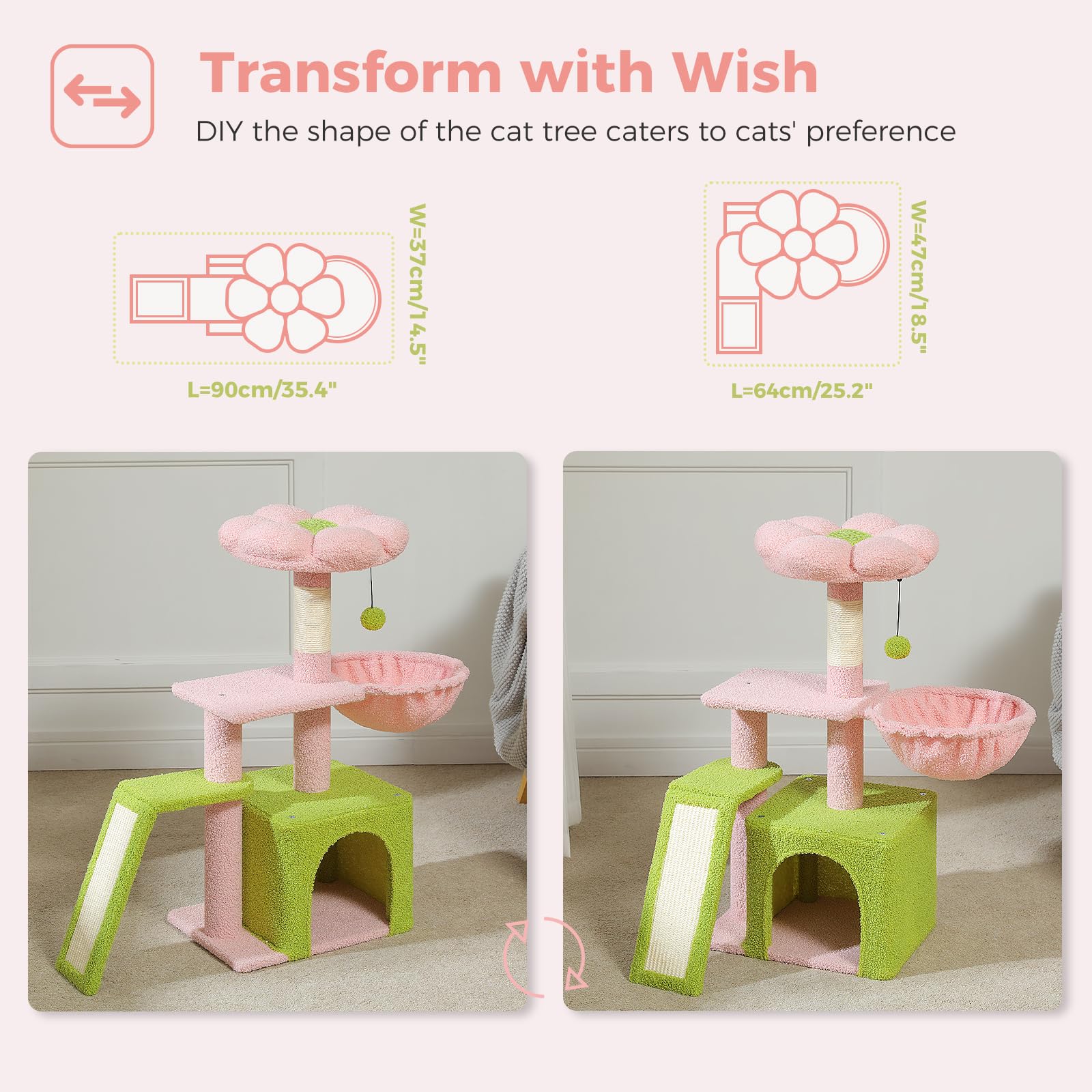 Petepela Cat Tree with Sisal Scratching Ramp helps maintain claws while entertaining.