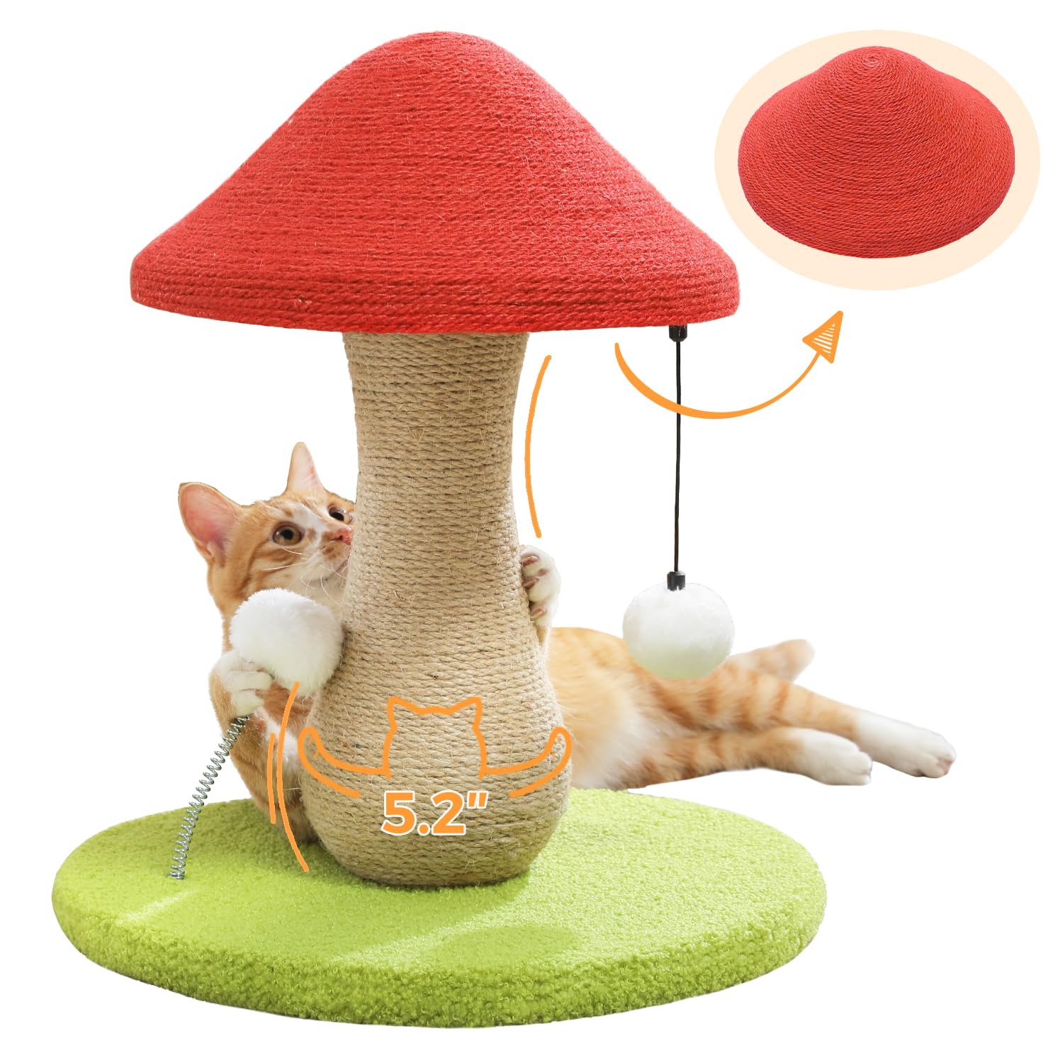 PETEPELA mushroom cat scratching post with durable sisal for indoor claws