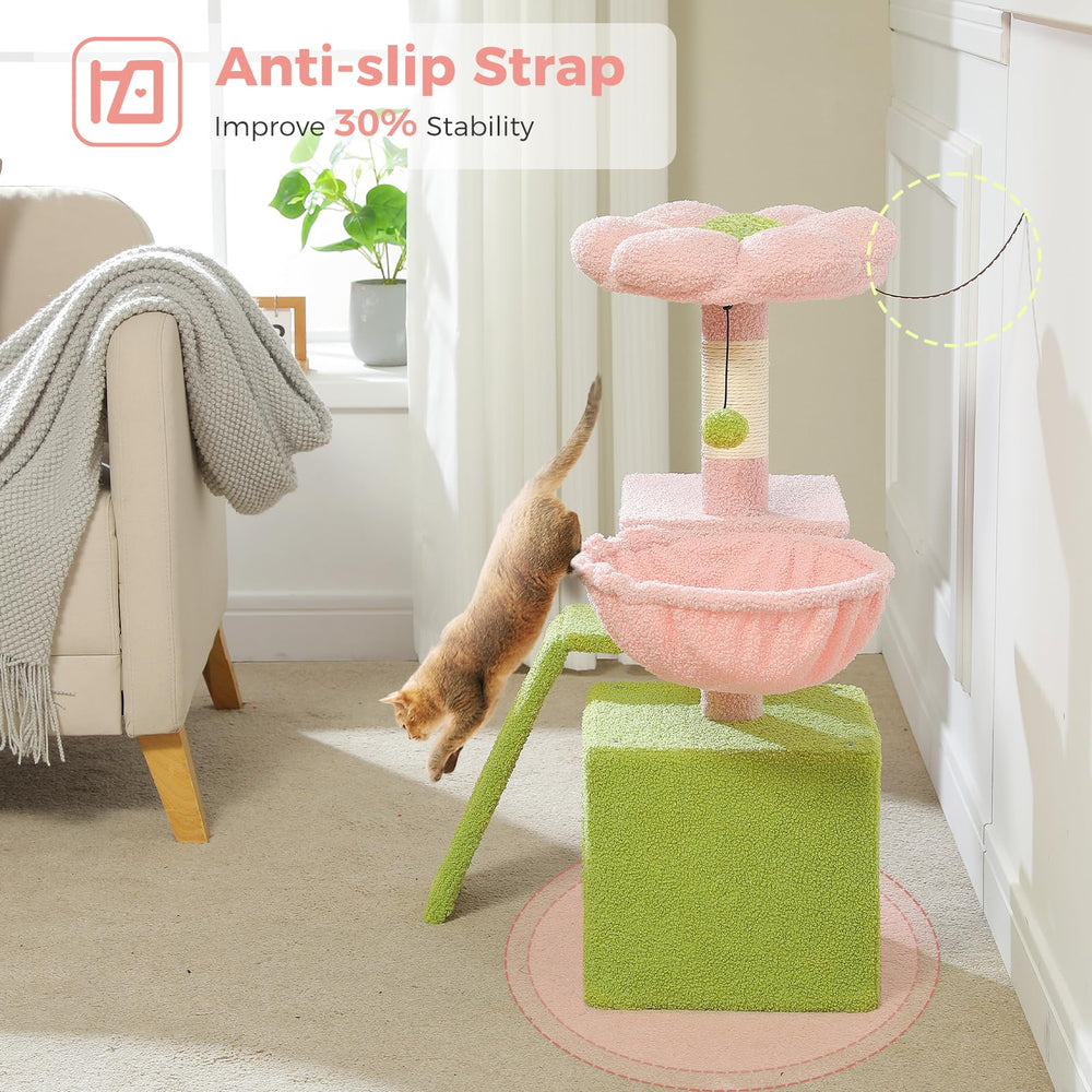 Petepela Pink Flower Cat Tree adds a playful splash to any room while keeping cats engaged.