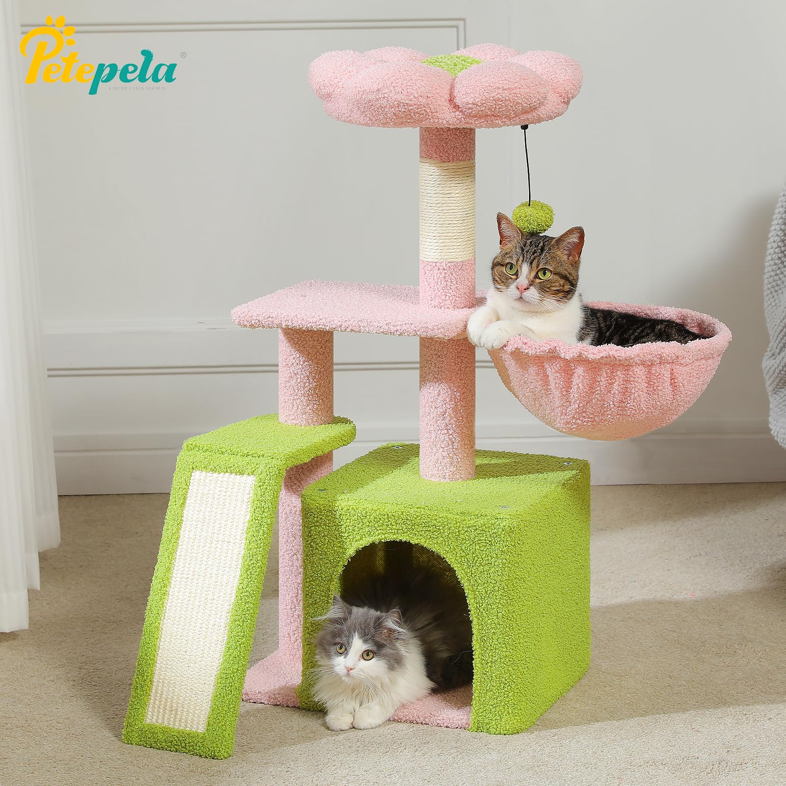 Petepela Small Cat Tower supports kittens with multiple resting options and playful features.