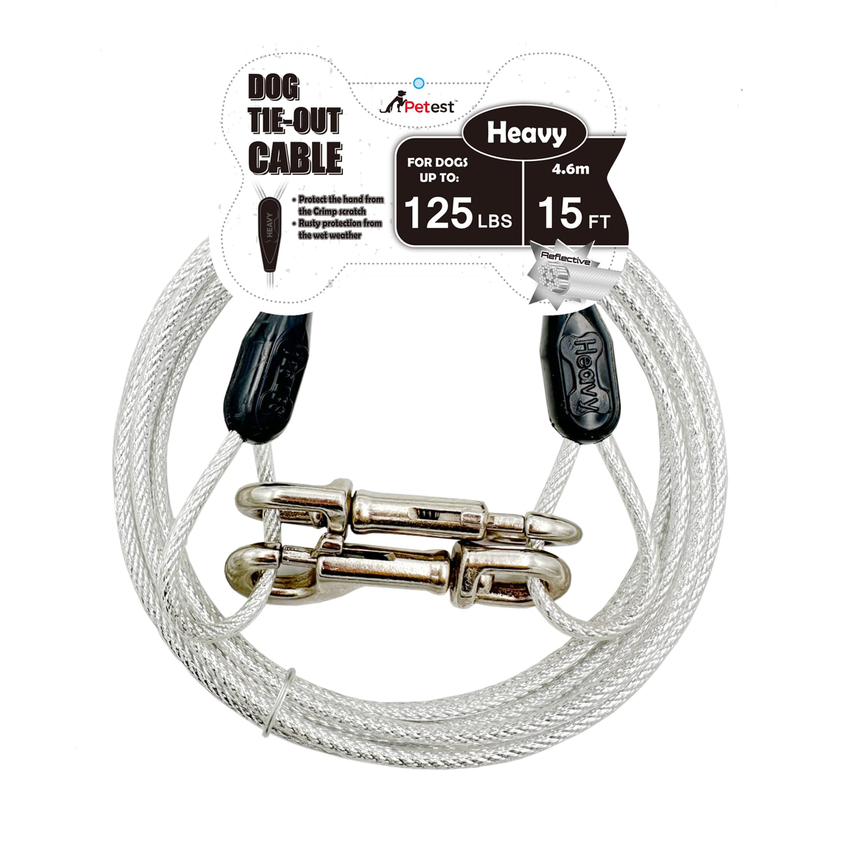 Petest 15ft reflective tie-out cable for secure outdoor tethering