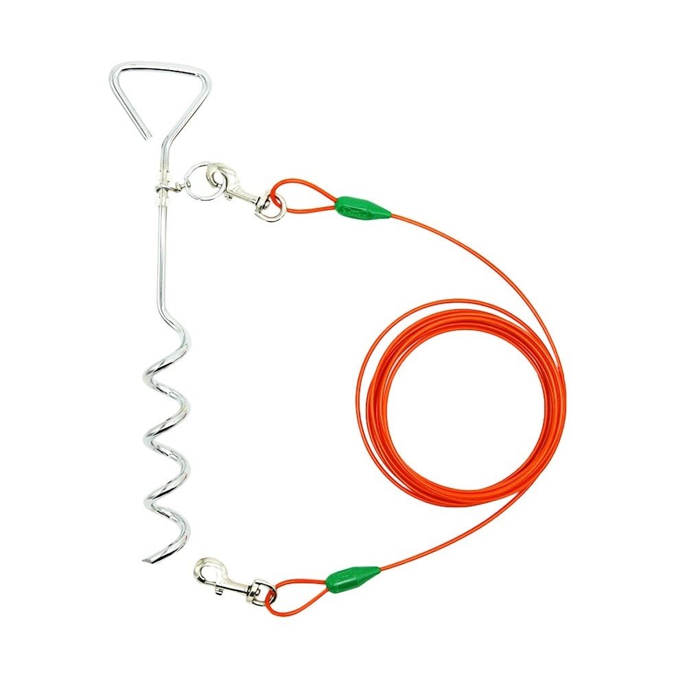 Petest 15ft tie-out cable shown with sturdy construction for outdoor use.