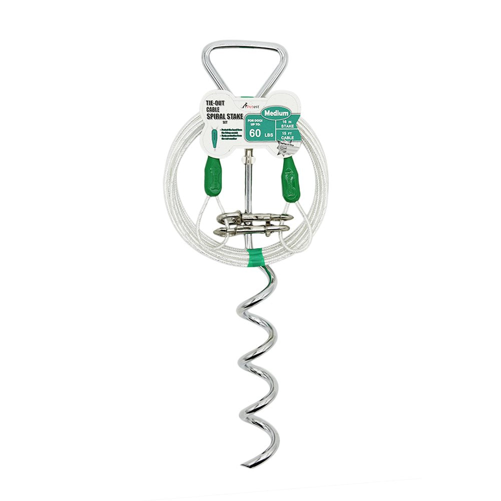 Petest 16-inch spiral stake anchored securely for outdoor use.
