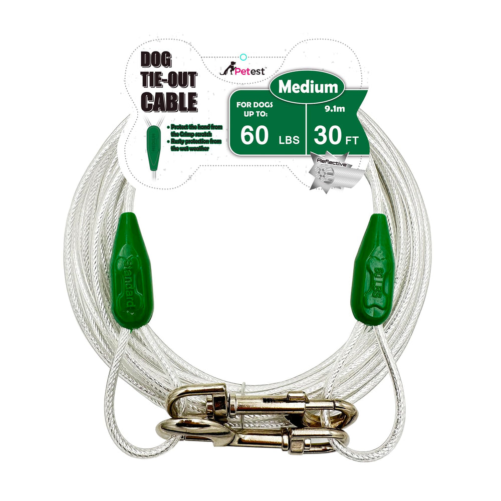 Petest 30ft reflective tie-out cable with dog in yard for safe roaming