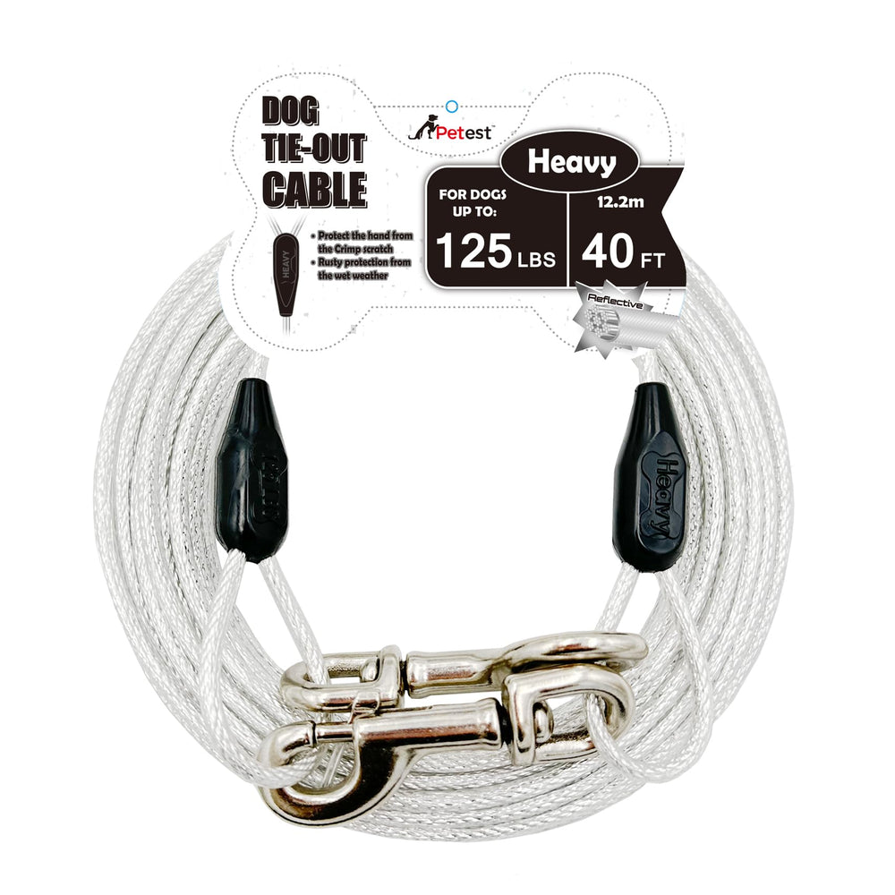 Petest 40ft Reflective Tie-Out Cable keeps large dogs secure outdoors at night.