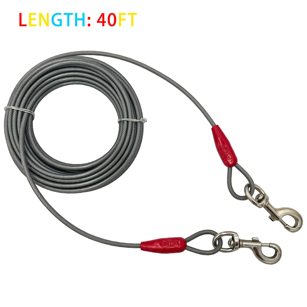 Petest tie-out cable with swivel clips for smooth movement and reduced tangling.