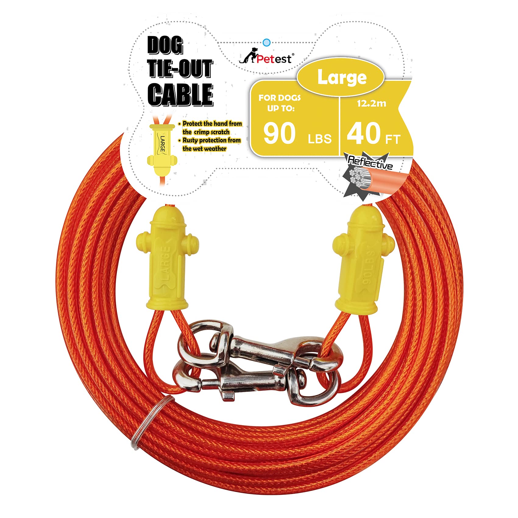 Petest reflective tie-out cable 40ft for large dogs—enhanced night visibility.