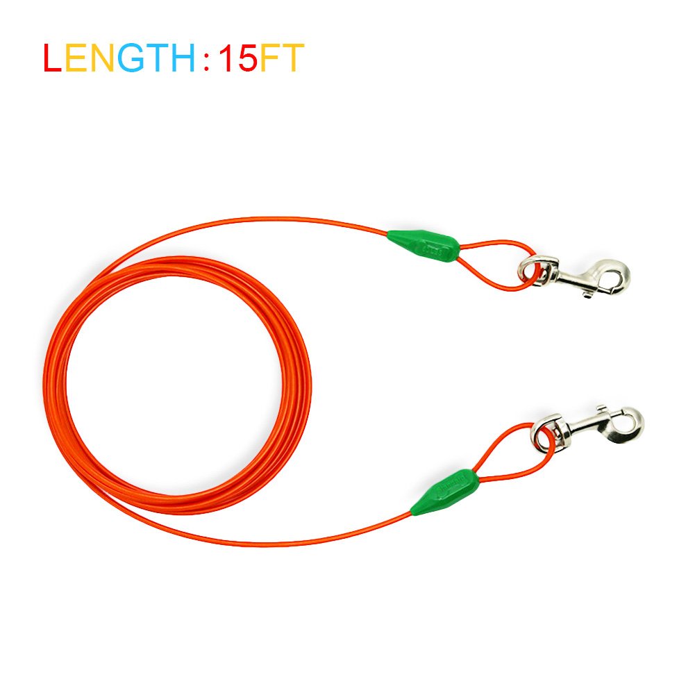 Petest steel cable with swivel clips enables smooth movement for outdoor tethering.