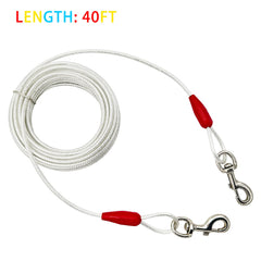 Petest steel cable with swivel clips for strong, durable tethering of large dogs.