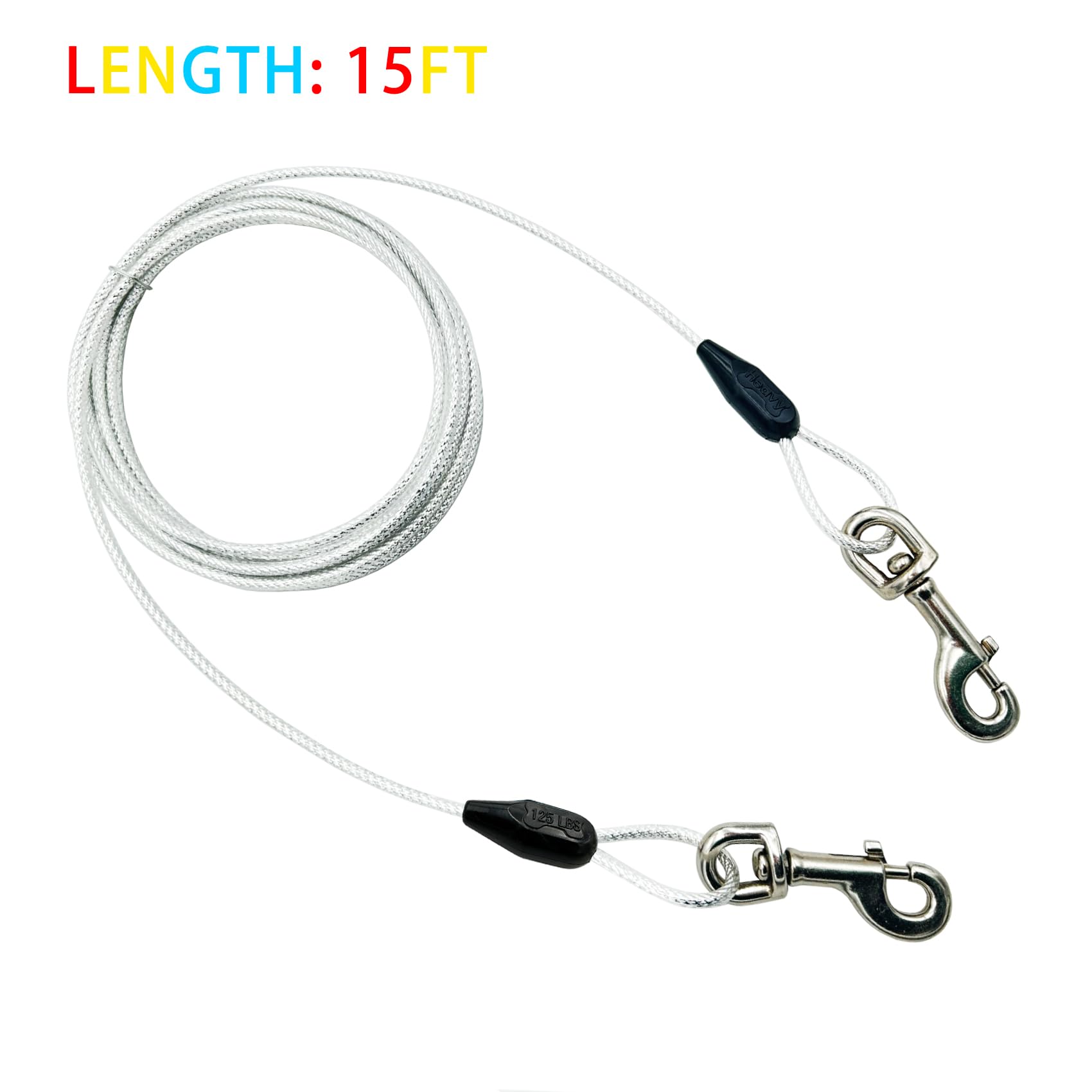 Petest steel cable with swivel clips for durable dog tether setup