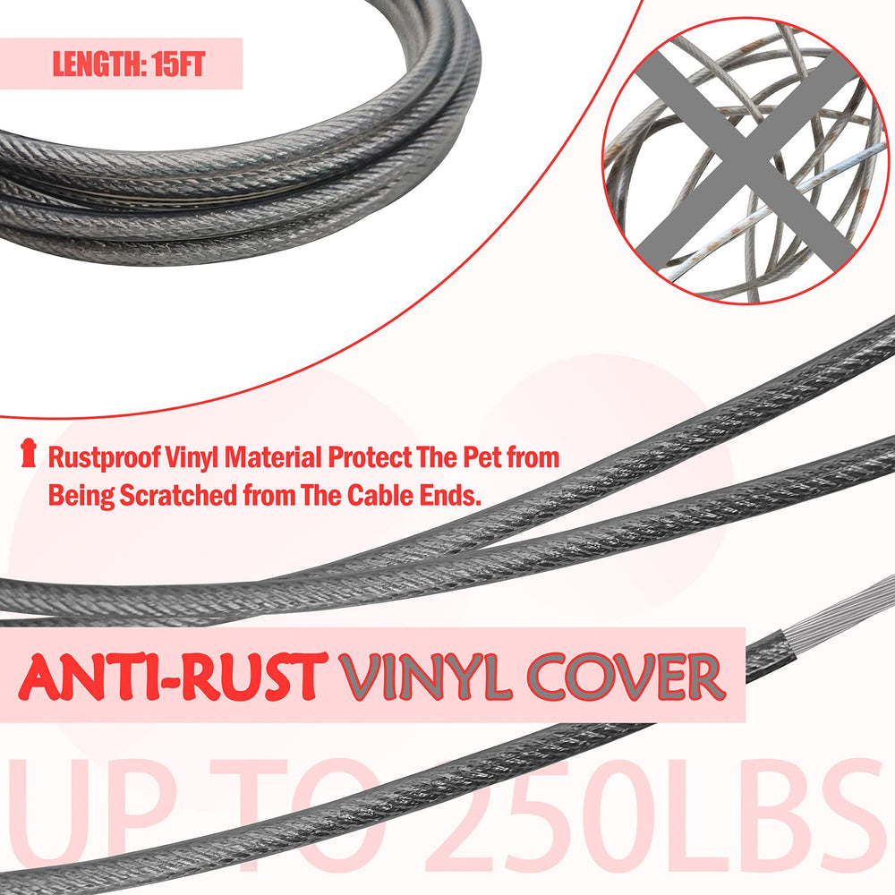 Petest steel cable with swivel clips for strong, long-lasting use.
