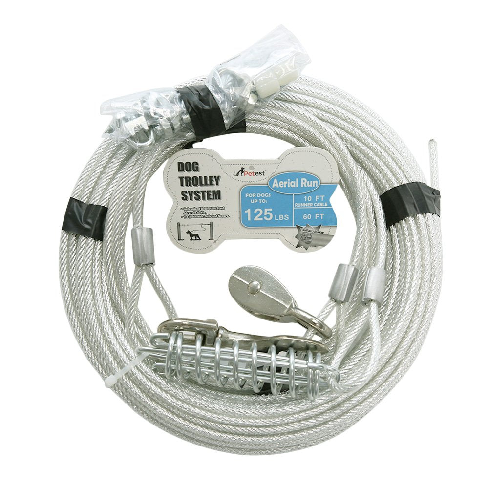 Petest trolley 60ft cable showing durable outdoor tie-out for dogs up to 125 lb.