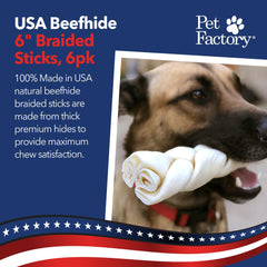 Pet Factory Beefhide Braided Sticks in action offer long-lasting chews