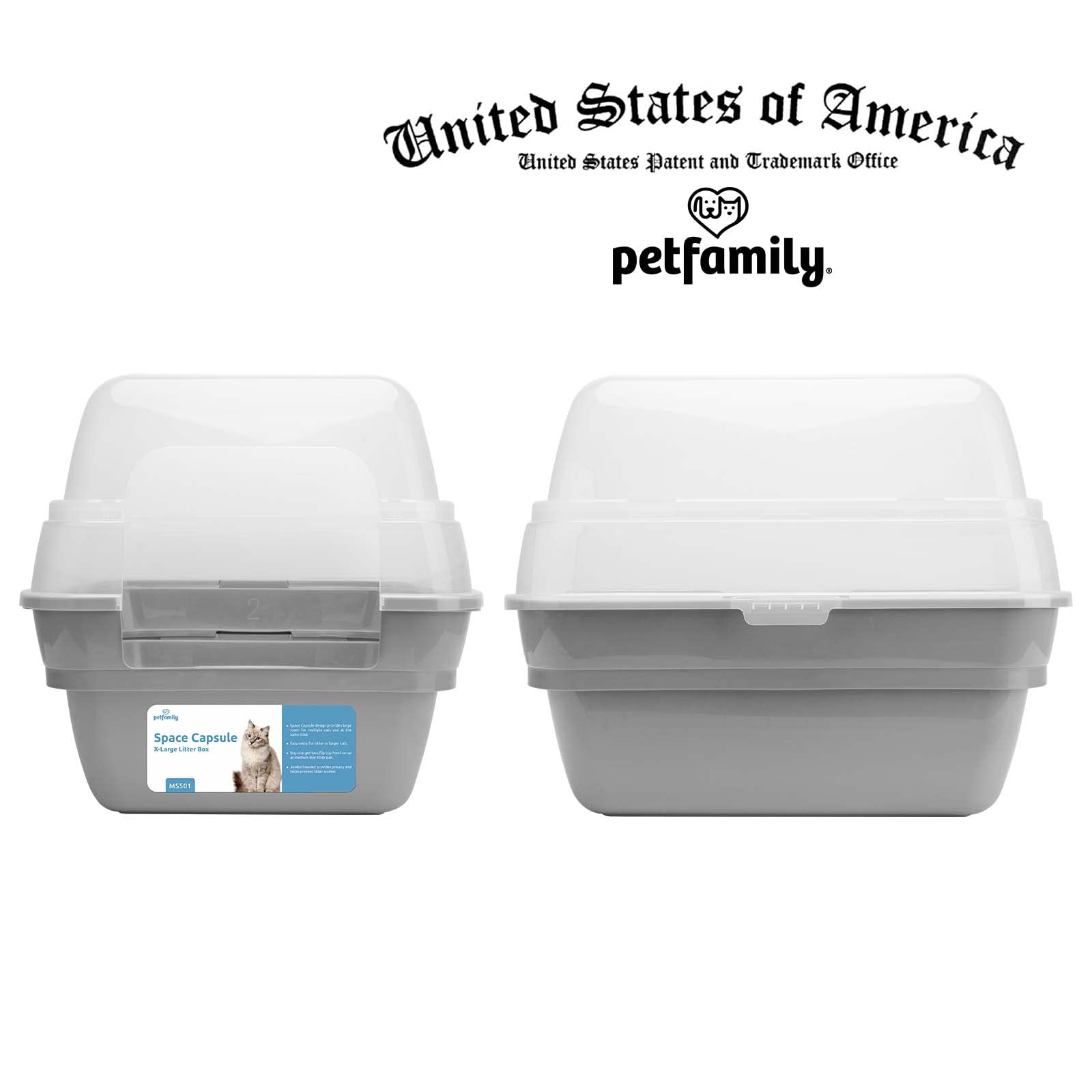 Petfamily hooded litter box with clear top reduces spills.