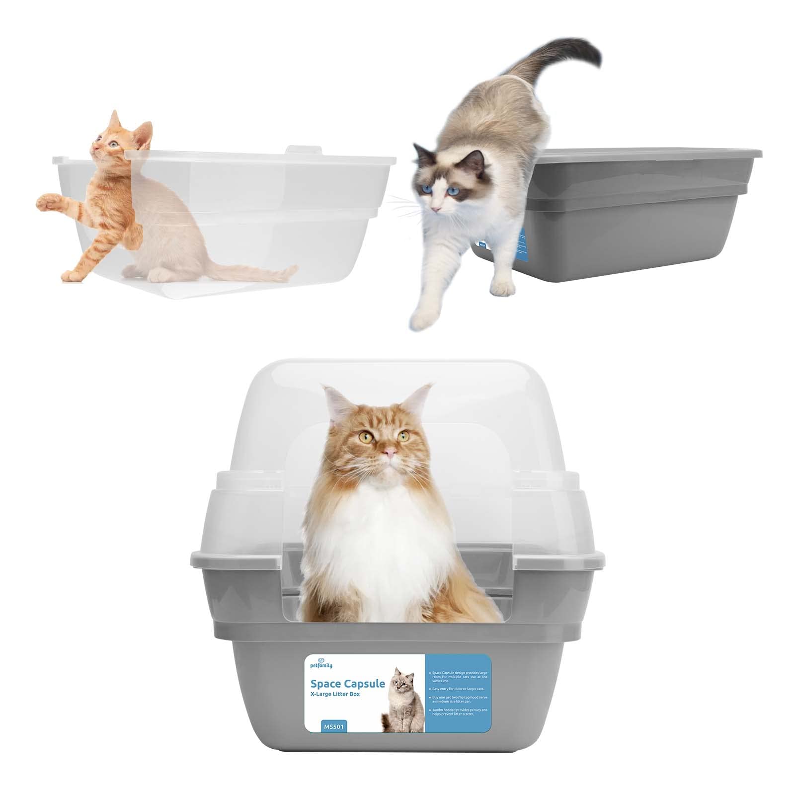 Petfamily large cat litter box measures 21 by 17 inches.