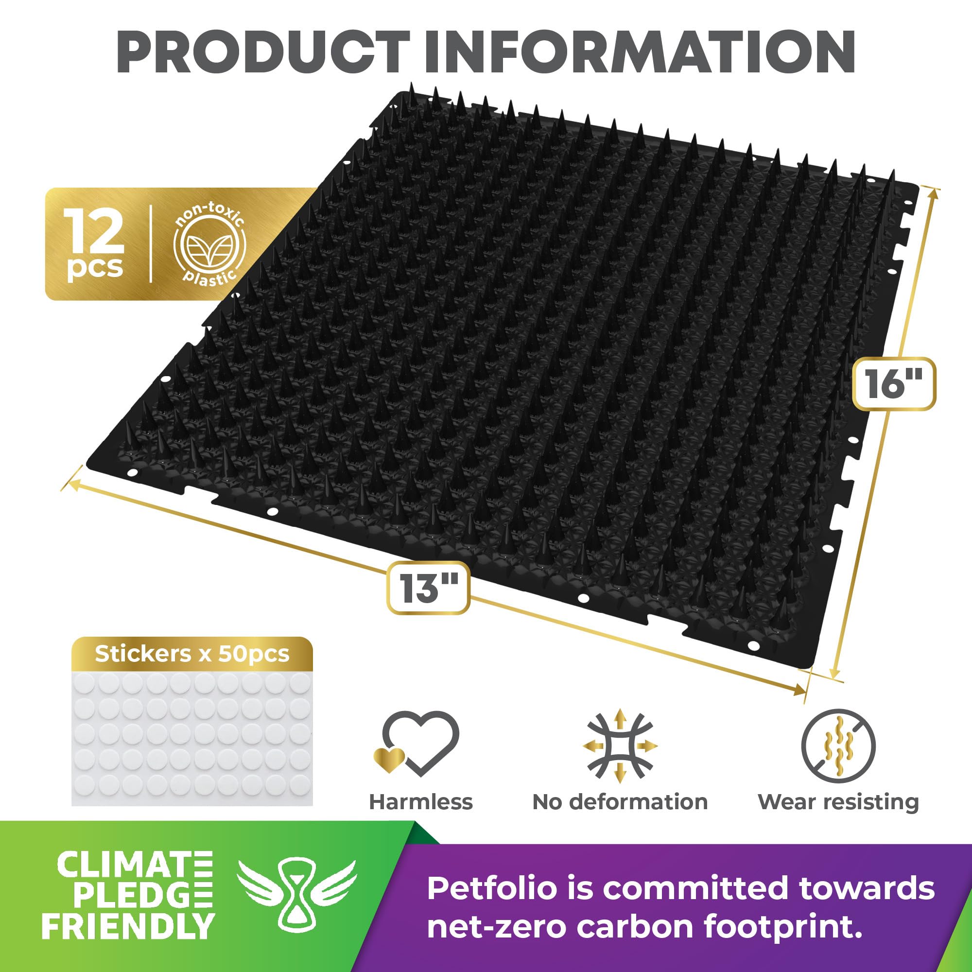 Petfolio cat spike mat 16x13 close-up spikes show non-harmful deterrence in action.