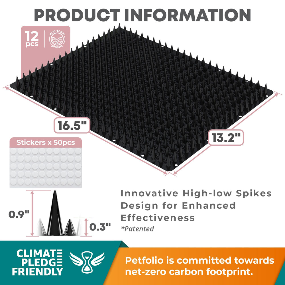 Petfolio upgraded black cat repellent mat spikes provide a humane barrier for furniture.