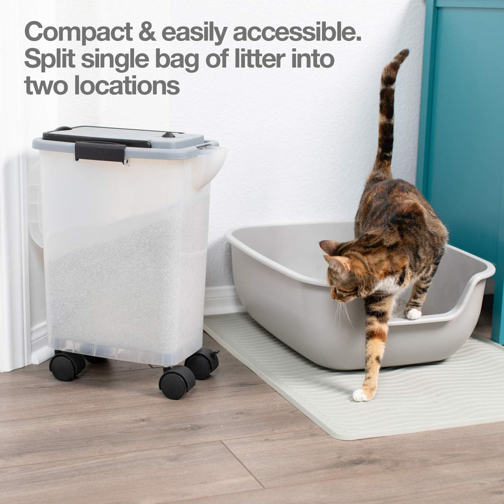 PetFusion BetterBin adjustable spout demonstrates controlled pour.