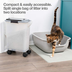 PetFusion BetterBin adjustable spout demonstrates controlled pour.