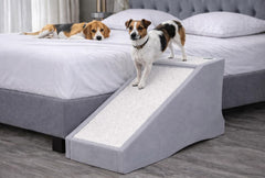 Pet Gear Stramp stair-ramp assembly demonstrates quick, tool-free setup.