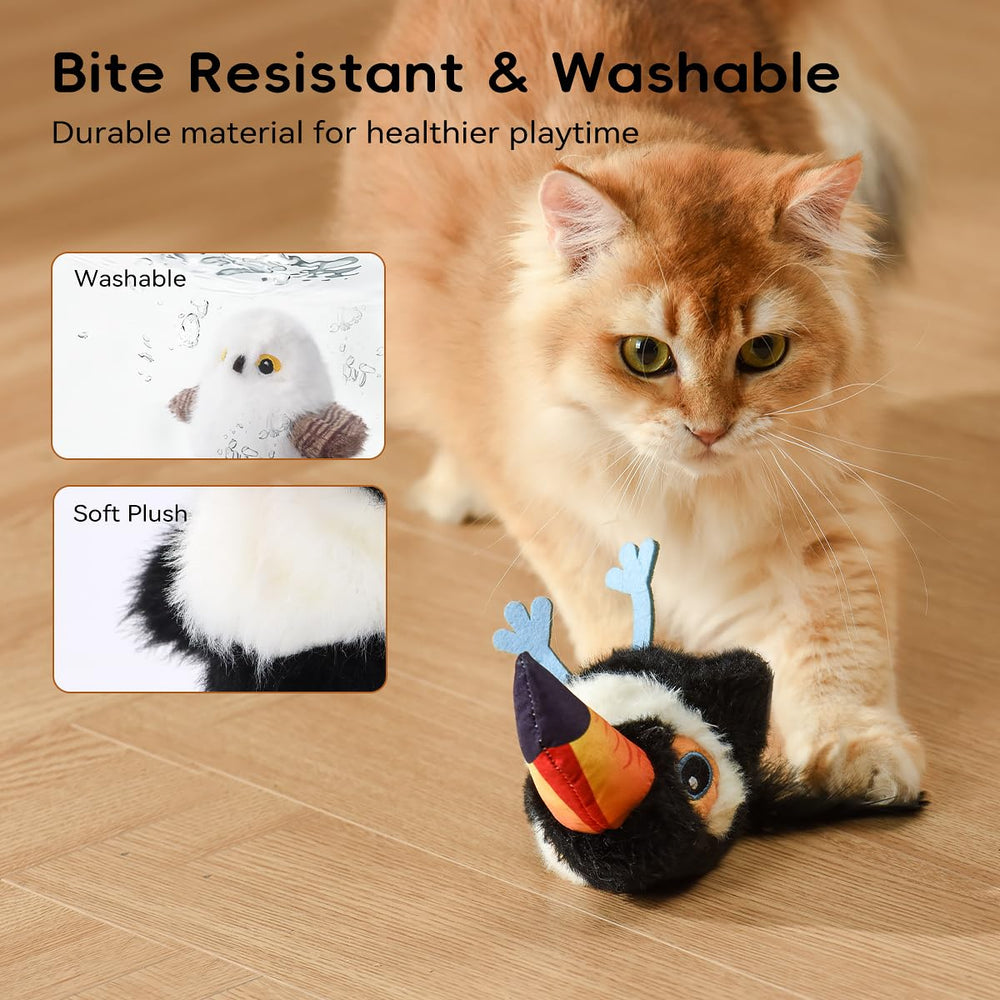 Petgravity Flapping Bird Toy hanging rope setup shows easy interactive use.