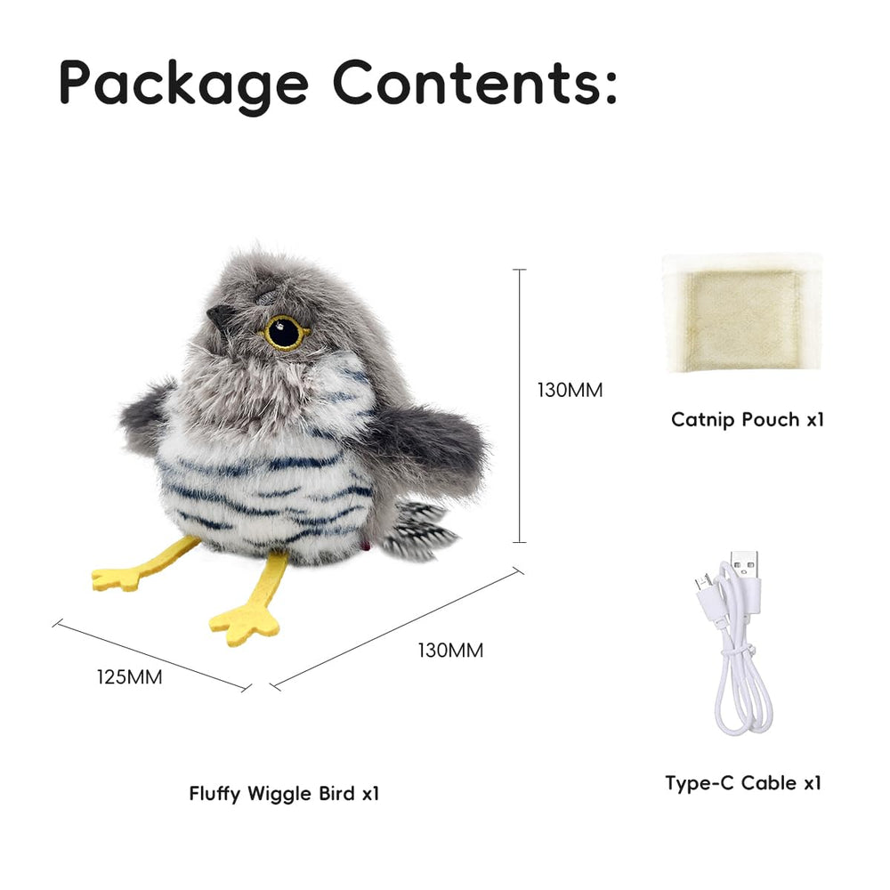 Petgravity Flapping Bird Toy packaging image explains features and benefits.