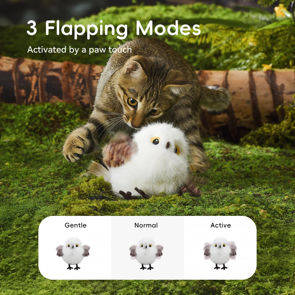 Petgravity Flapping Bird Toy charging scene demonstrates USB recharge for hassle-free sessions.