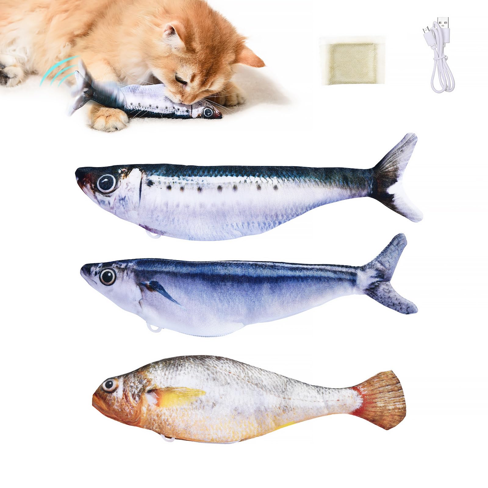 Petgravity sardine flopping fish toy front view for interactive play