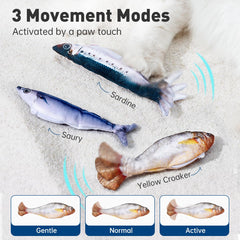 Petgravity sardine flopping fish toy side view invites pounce