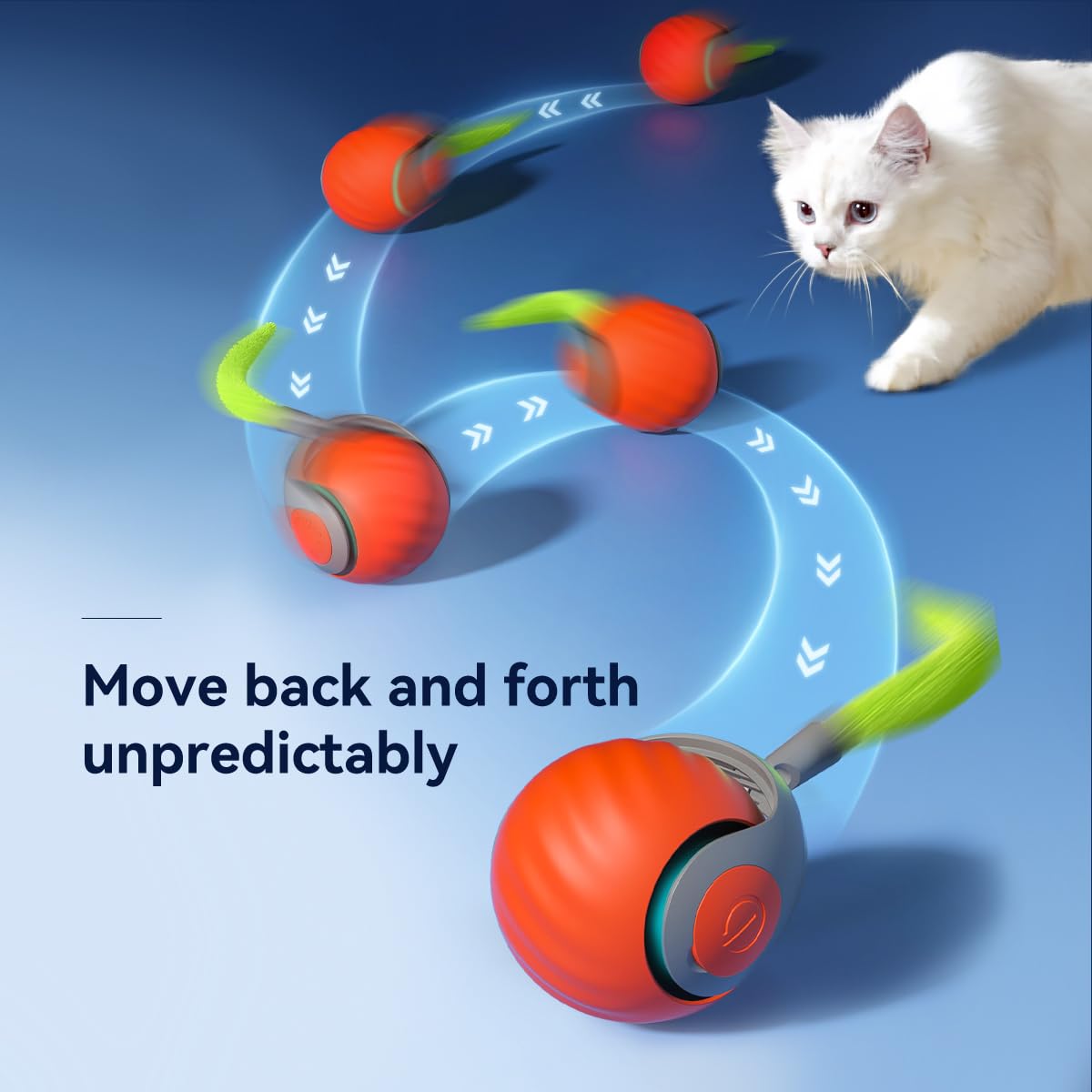 Petgravity Speedy Sprint Ball smart mode activates self-driving fun to entertain cats alone.