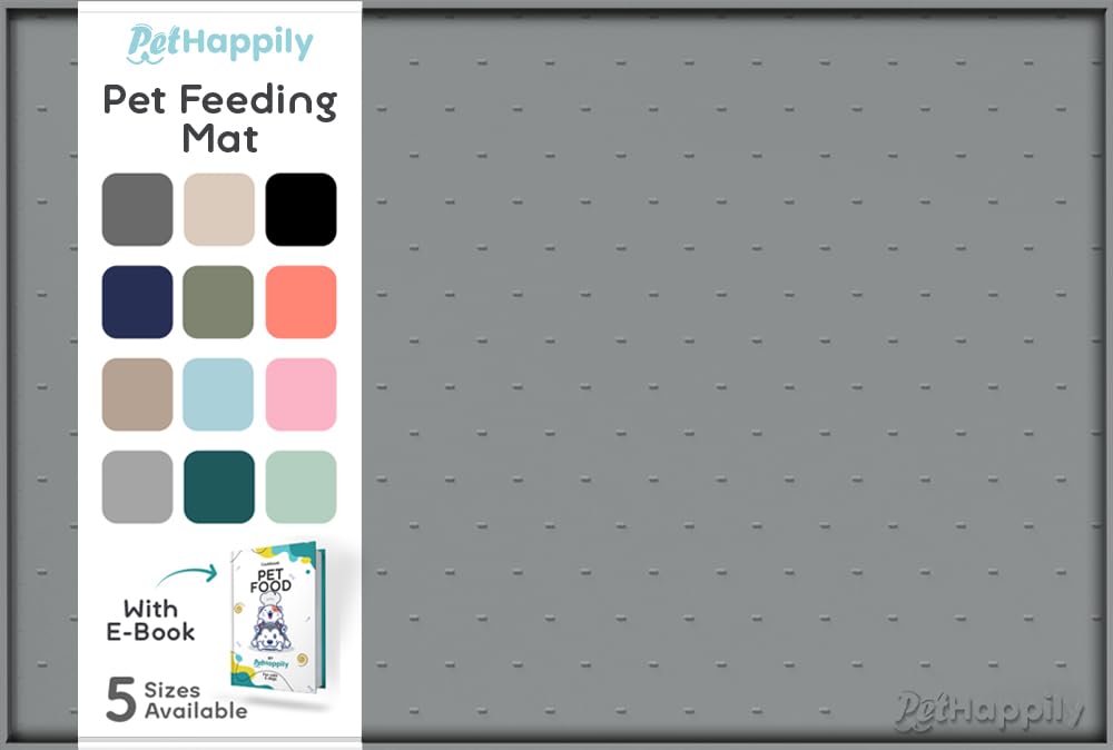 PETHAPPILY dog food mat with raised edges traps spills during meals.