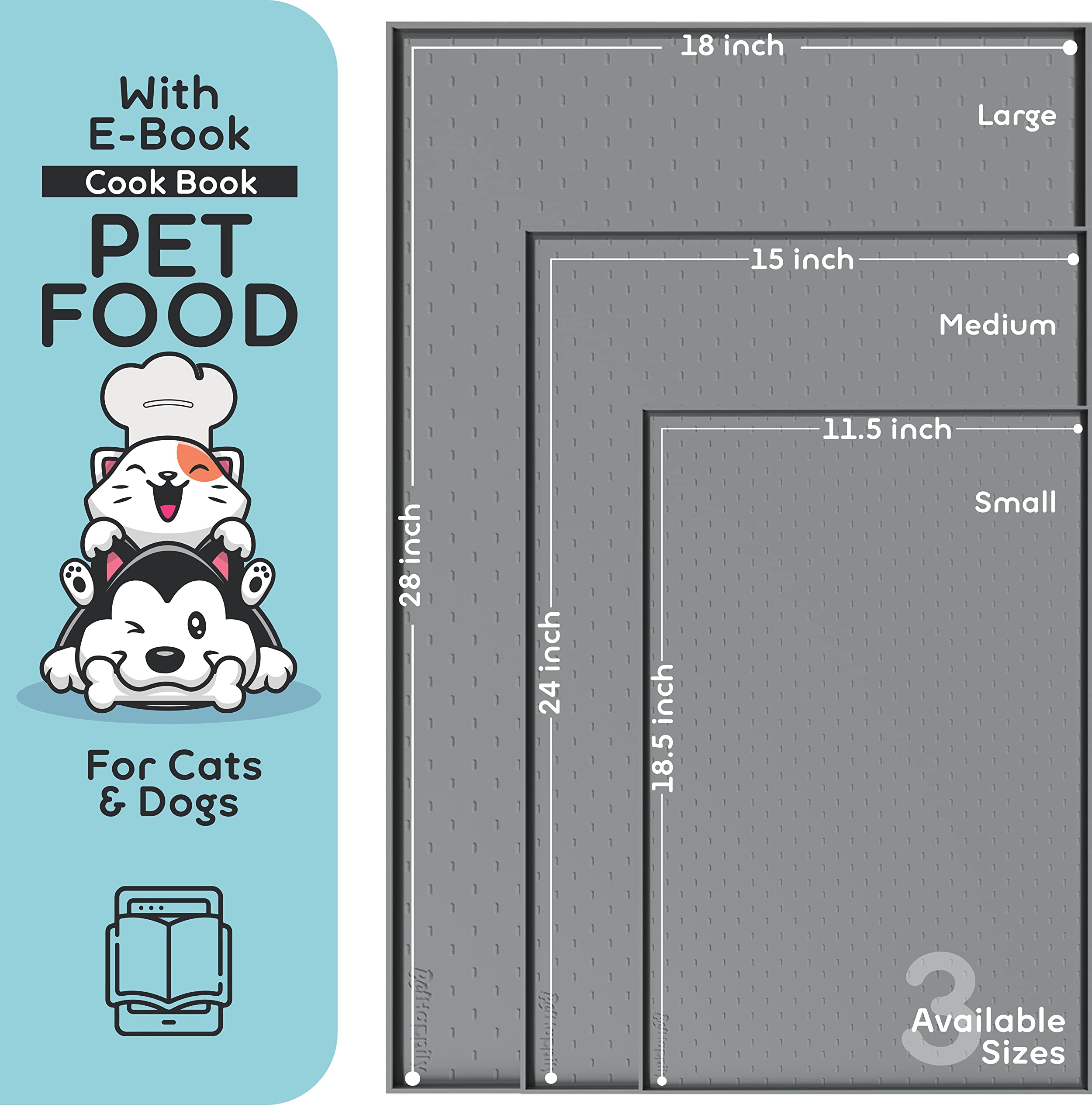 PETHAPPILY waterproof mat protects floors from drips and crumbs under bowls.