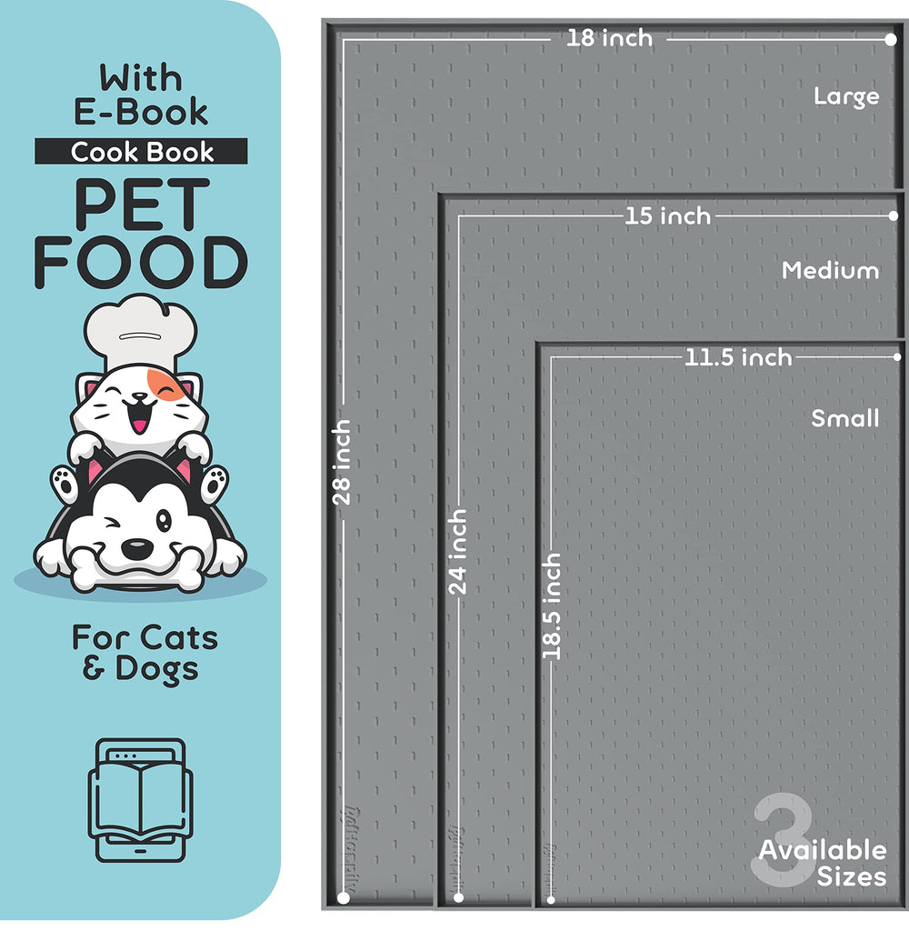 PETHAPPILY waterproof mat protects floors from drips and crumbs under bowls.