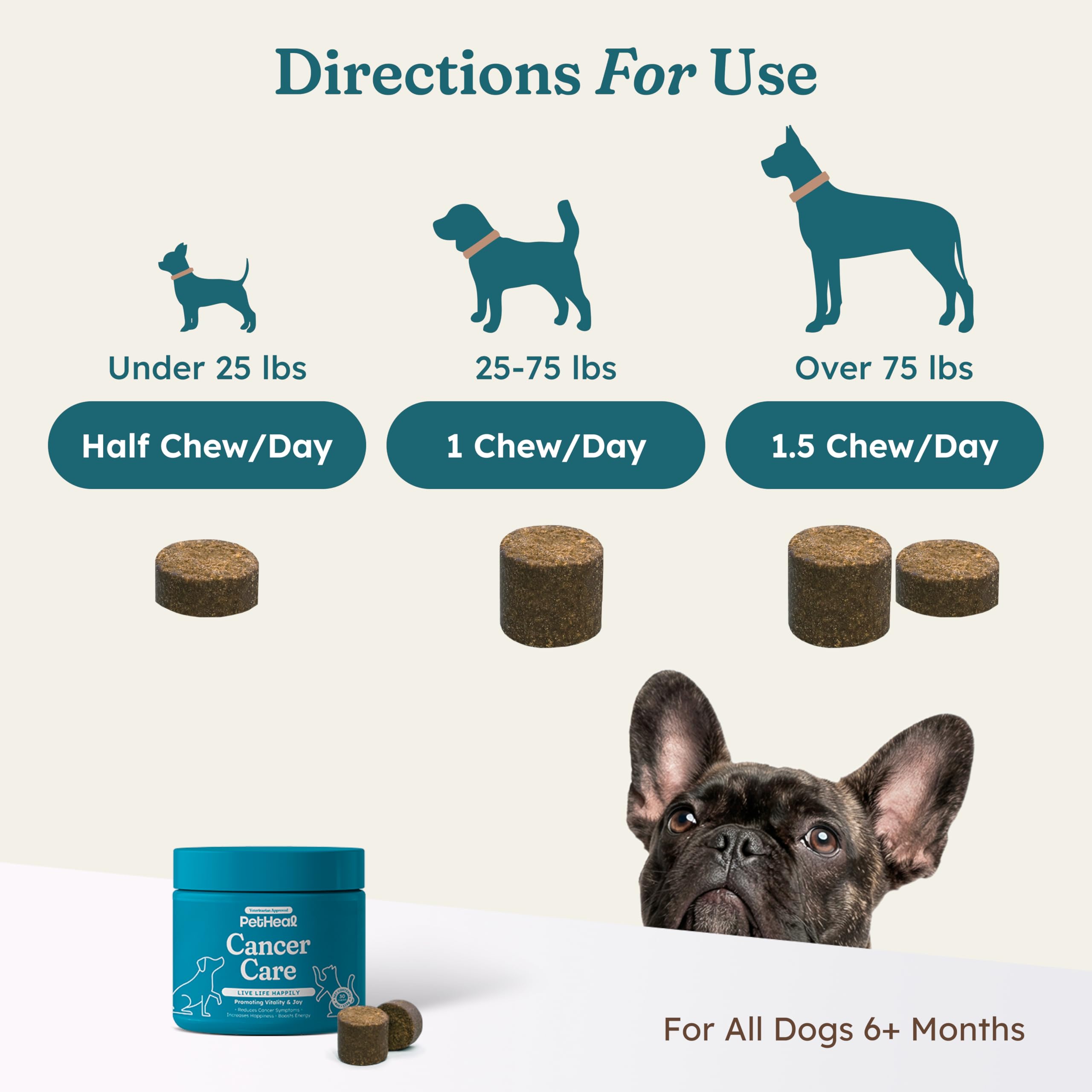 PetHeal Cancer Care Chews packaging, easy-to-store bottle for vet-approved regimen.