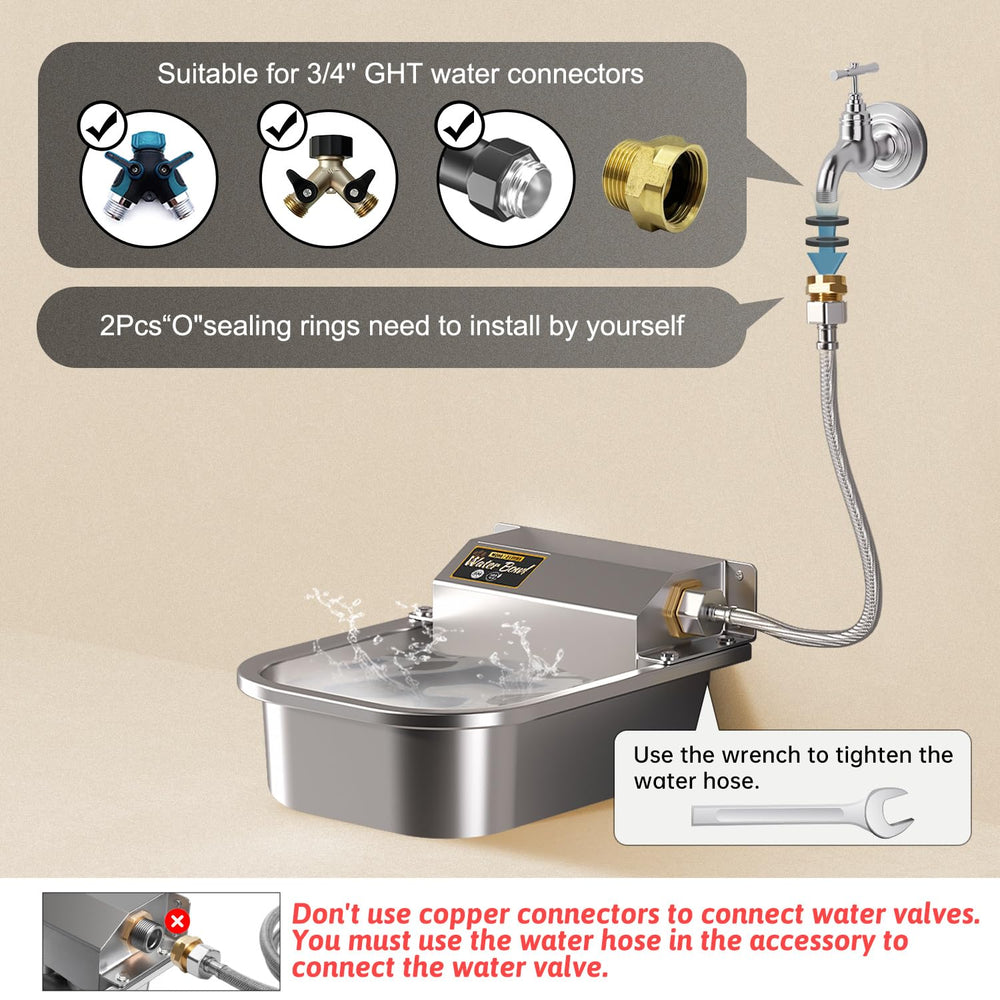 PETHIND installation kit includes hose, copper connector, expansion screws for setup.