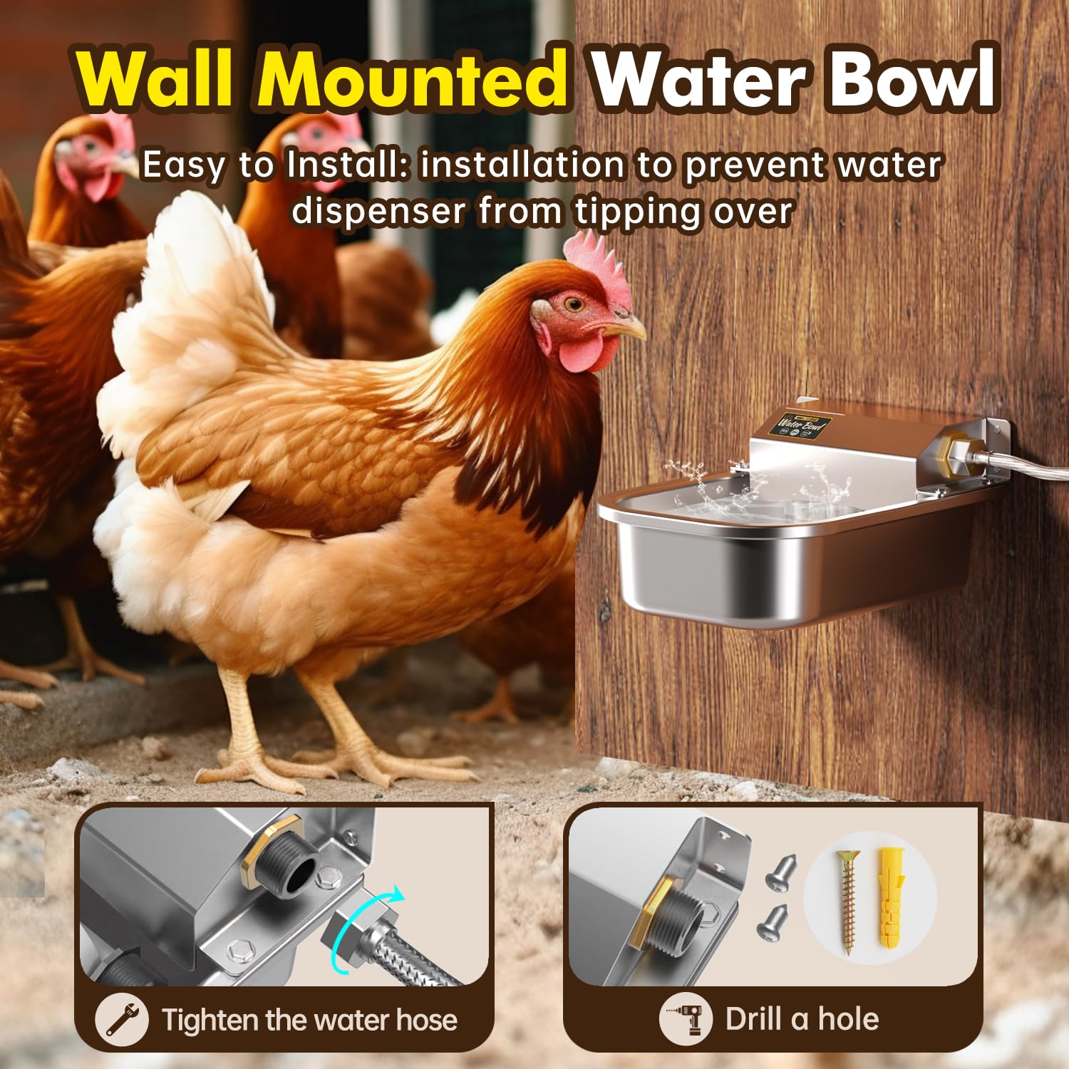 PETHIND poultry and farm animals use, water dispenser mounted outdoors for easy access.