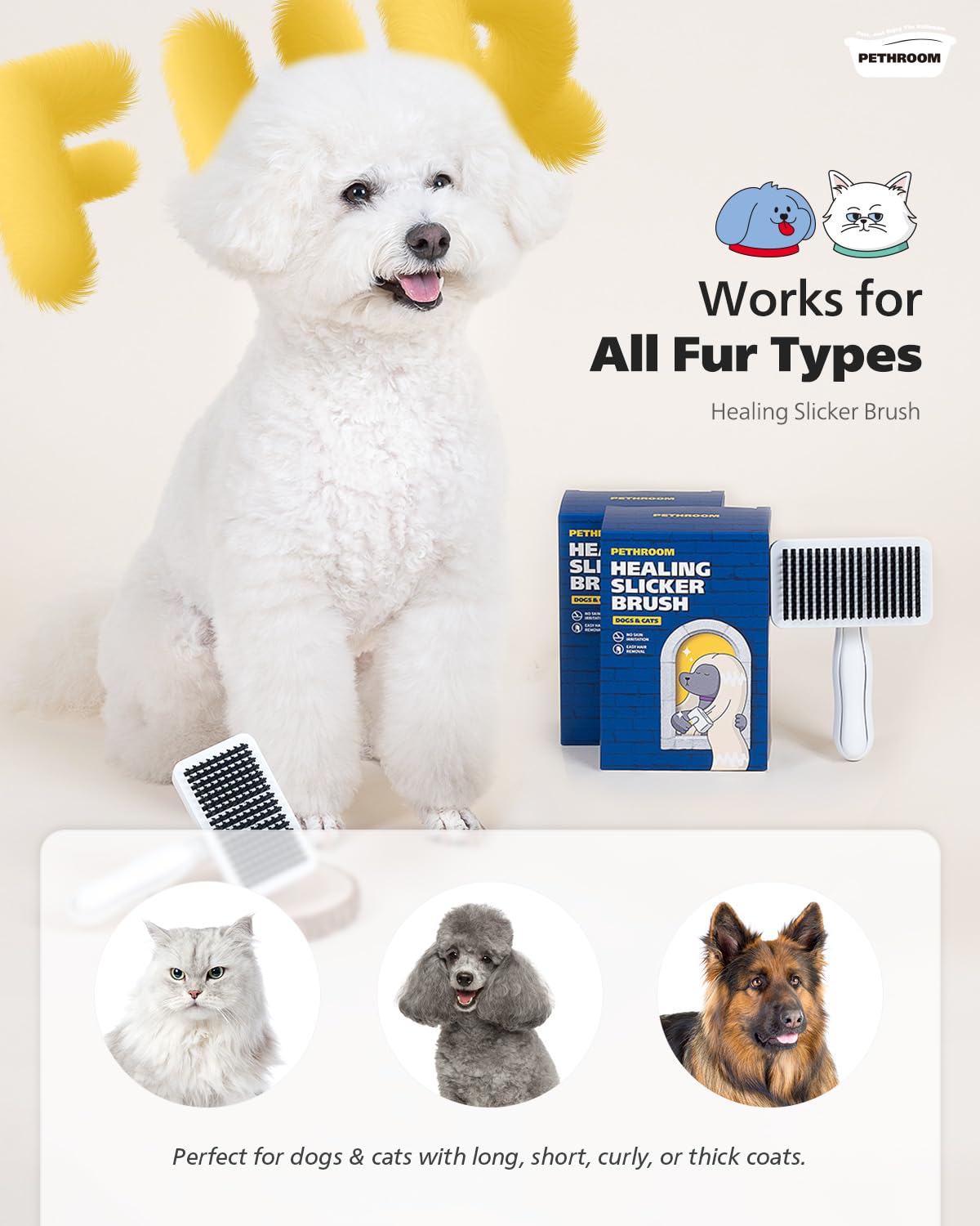 PETHROOM Self-Cleaning Slicker used on a cat, easy removal of mats.
