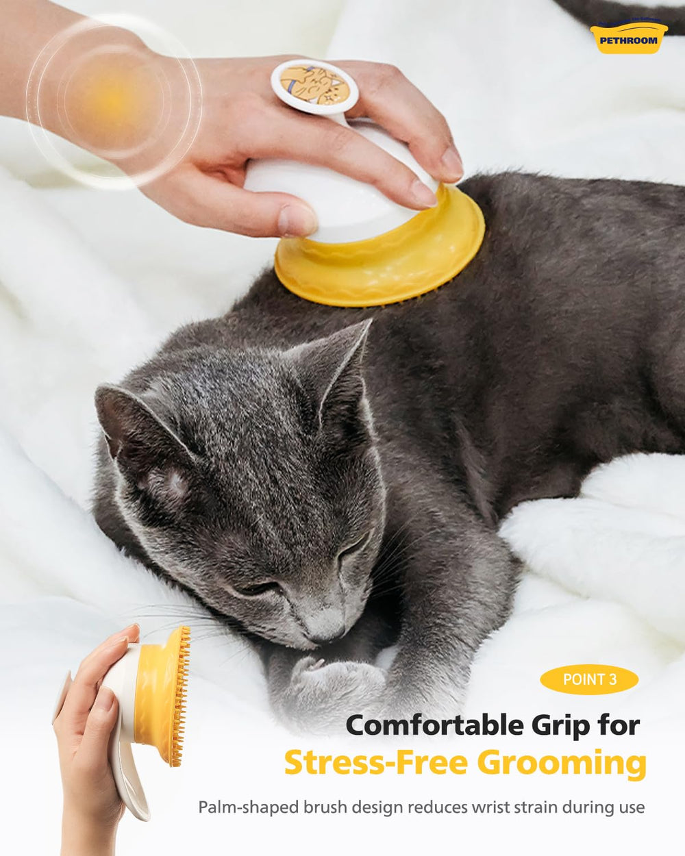 PETHROOM brush suitable for cats, dogs, and rabbits for versatile care.