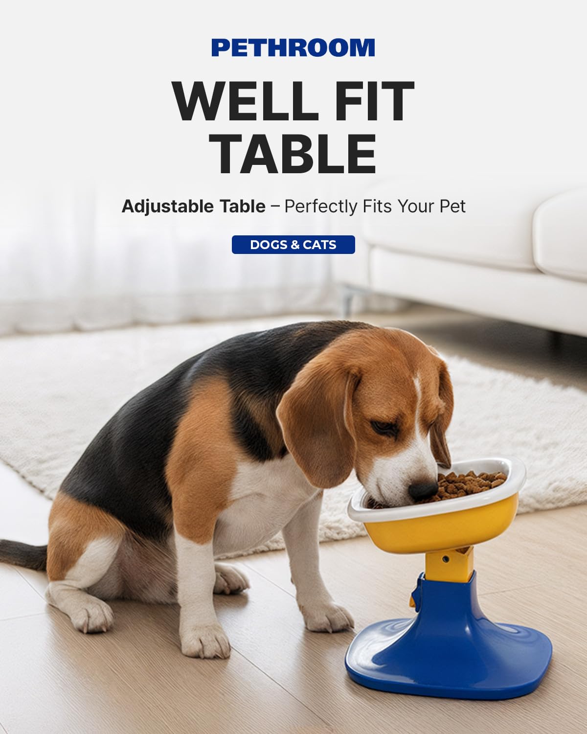 PETHROOM Well Fit height adjustment demonstrates ergonomic dining range