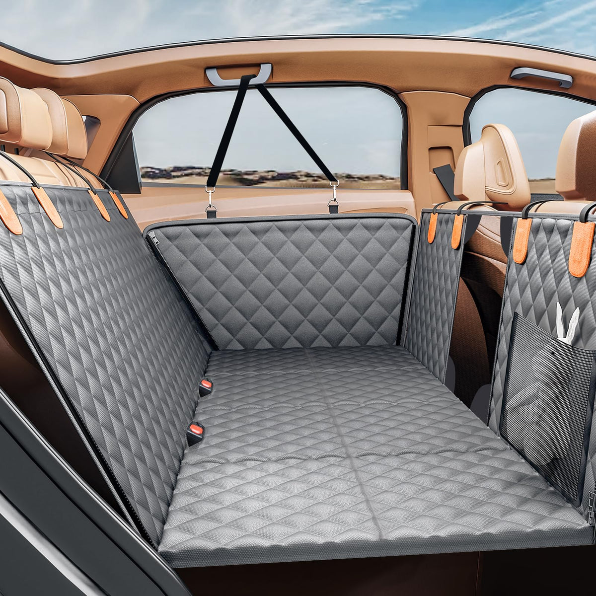 PETICON back seat extender providing strong support for large dogs during car trips