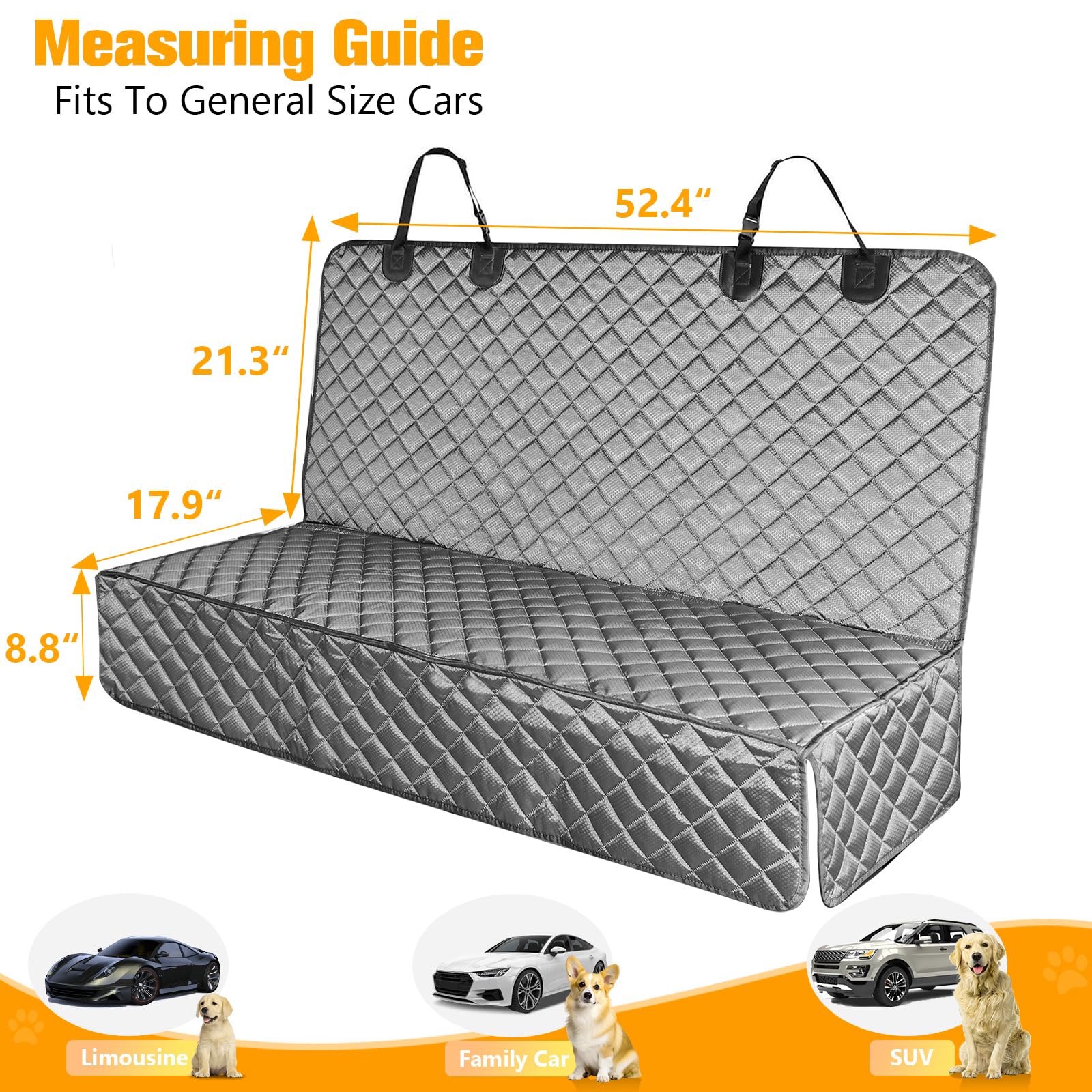 PETICON bench seat cover with anti-slip mesh keeps pets secure during rides.