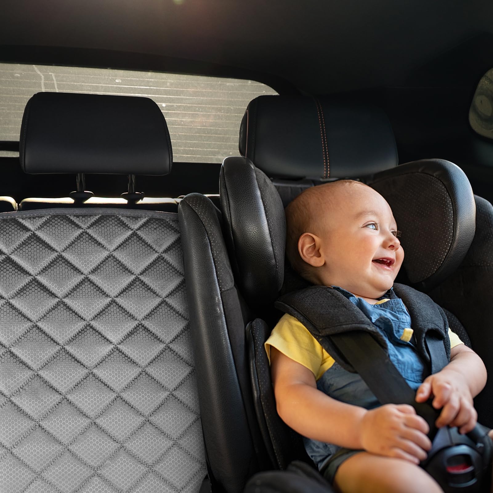 PETICON gray bench seat cover blends with interior while safeguarding seats.