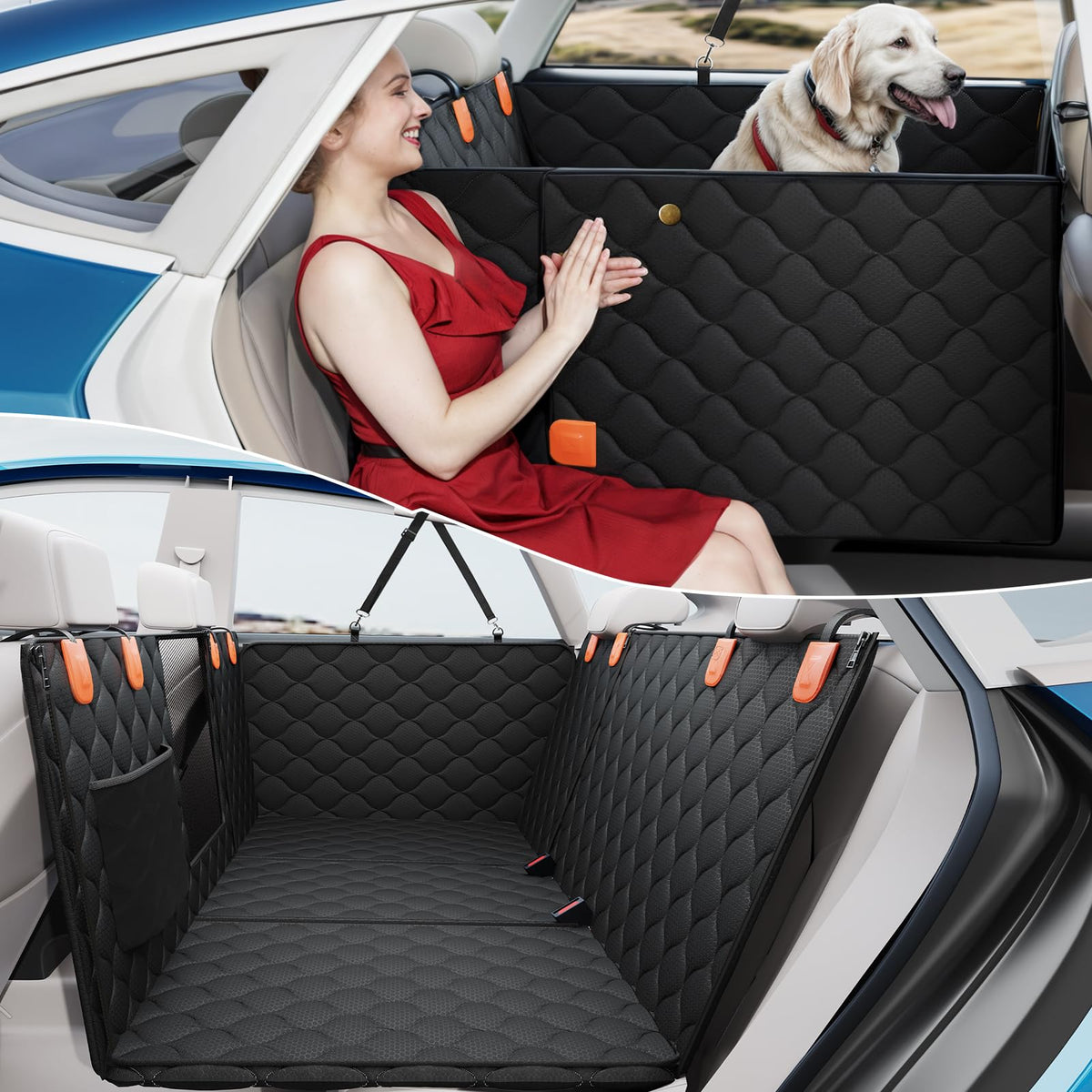 Peticon convertible back seat extender shows versatile design for shared seating and comfort