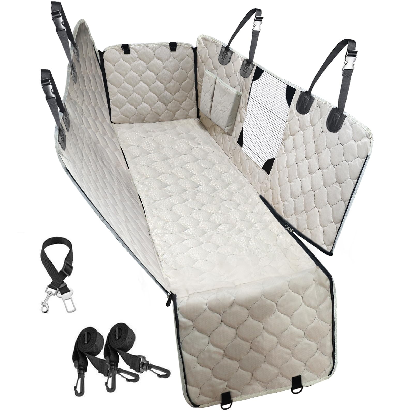 PETICON dog car seat cover with mesh window improves airflow and reduces anxiety