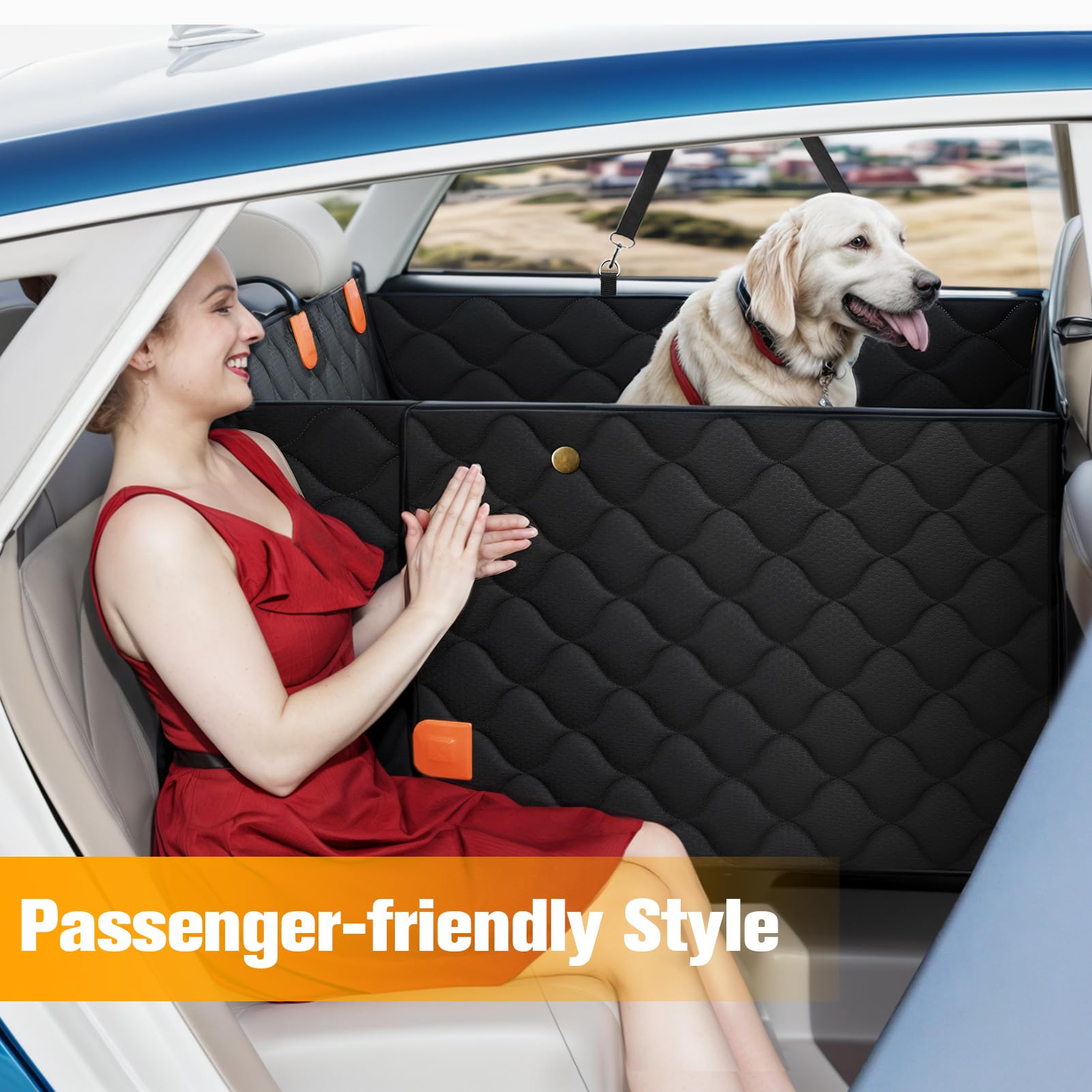 Peticon dog seat cover hammock protects upholstery while providing a cozy resting spot