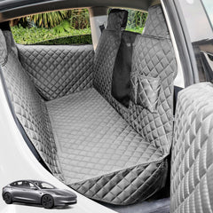 PETICON dog seat cover on Tesla Model Y rear, full coverage protects seats from fur and spills